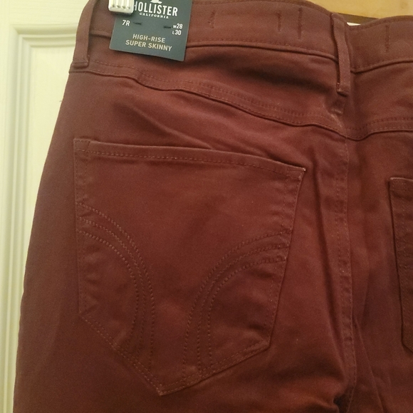 NWT jeans Hollister classic stretch high rise bodycon maroon burgundy denim 7 - Picture 4 of 6